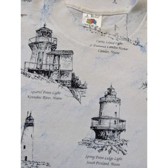 Vintage Maine Lighthouse Shirt Mens Large AOP Single Stitch Fruit of the Loom - Picture 5 of 9